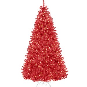 Best Choice Products Pre-Lit Red Christmas Tree, Artificial Full Holiday Decoration w/ Incandescent Lights - 1 of 4
