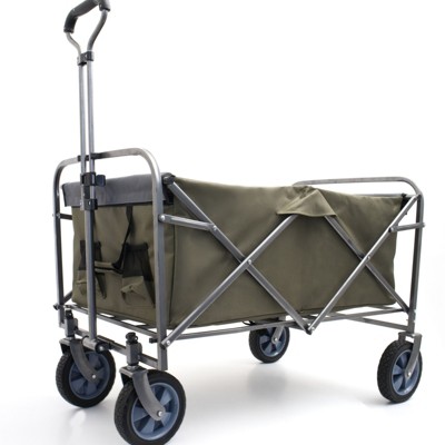VisioGear Outdoor Serving Carts, Portable Folding Beach Wagons with Wheels, Outdoor Serving Carts for Garden, Brown, 33.5"*22.5"*40"