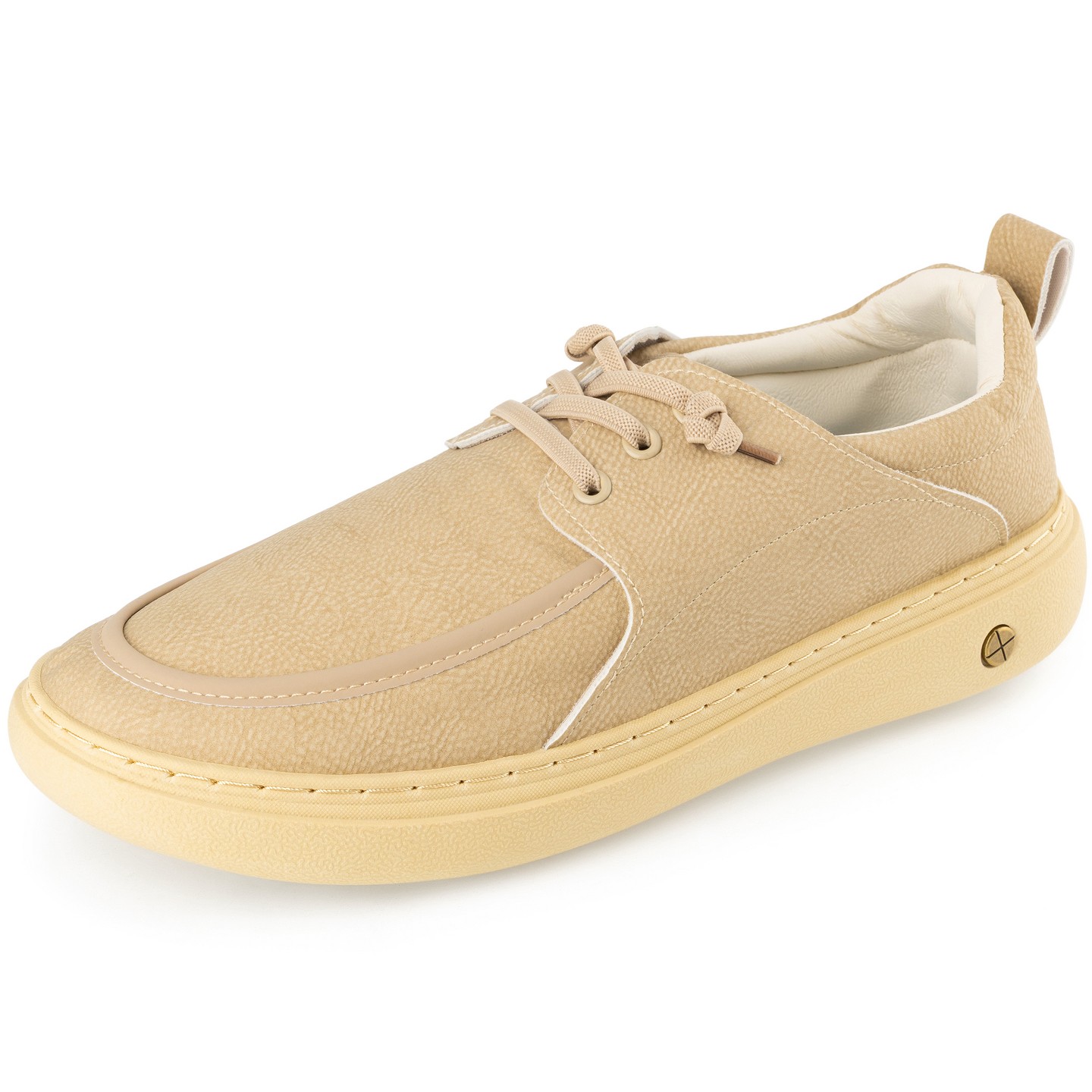 Мужские кроссовки BLISSFUL STEP Faux Leather Casual Lightweight Thick Sole Fashion Sneakers 7 Beige, цвет: Бежевый — фото 1