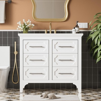 Whisen 36 in. Bathroom Storage Cabinet Bathroom Vanity with Four Drawers