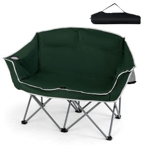 Costway Double Duo Camping Chair with Armrests Cup Holders Carry Bag Heavy Duty Lawn Chair - 1 of 4