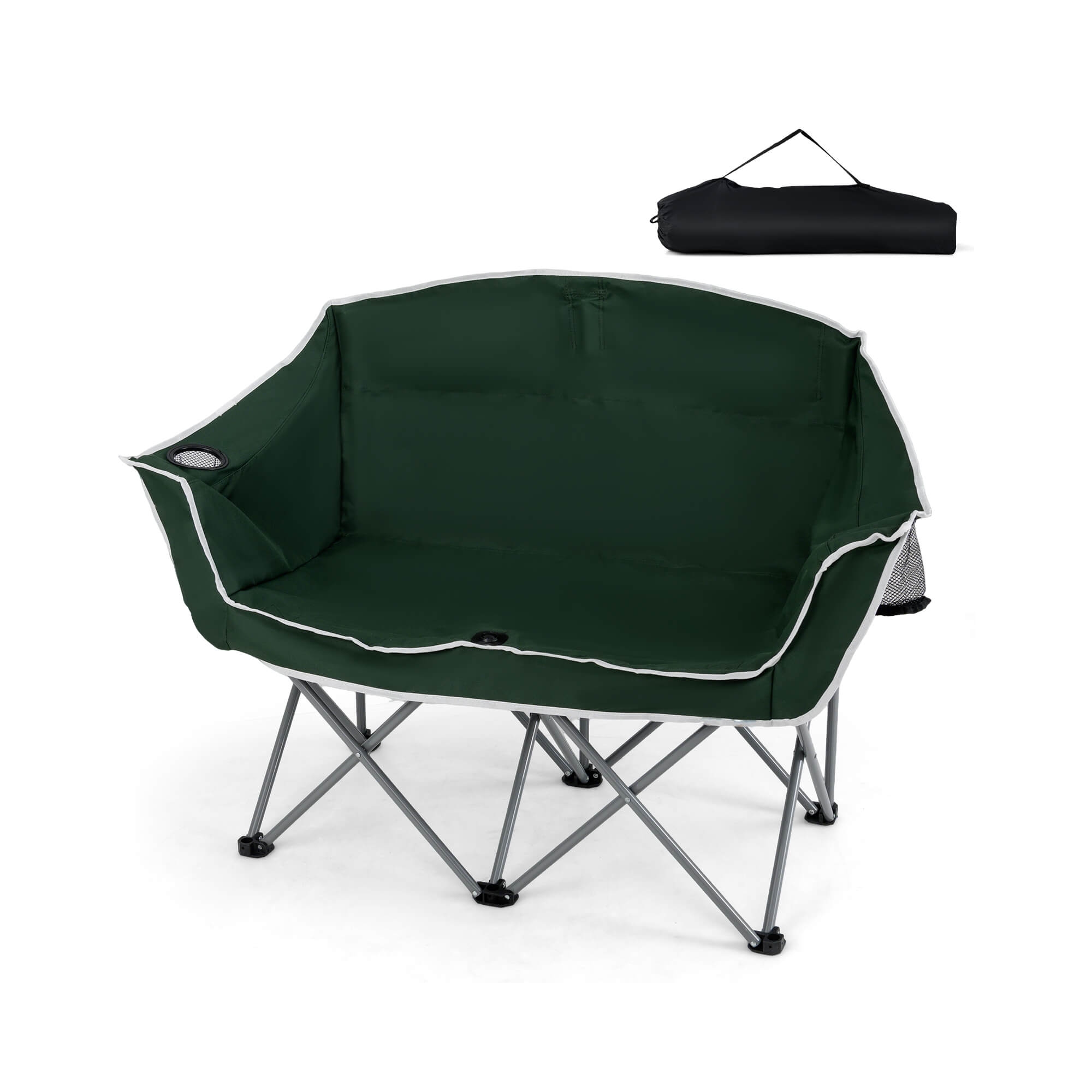 Costway Double Duo Camping Chair with Armrests Cup Holders Carry Bag Heavy Duty Lawn Chair