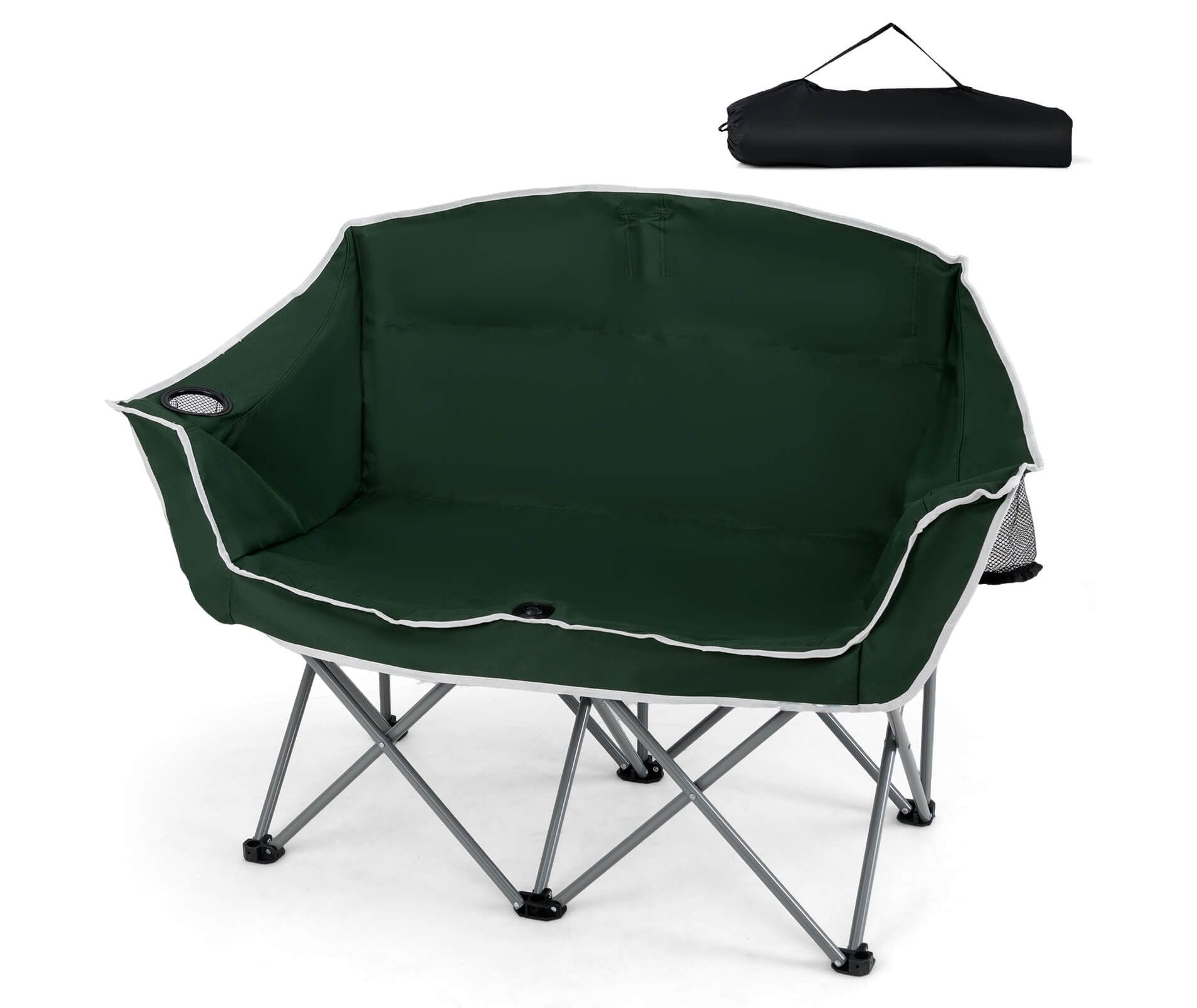 Costway Double Duo Camping Chair with Armrests Cup Holders Carry Bag Heavy Duty Lawn Chair