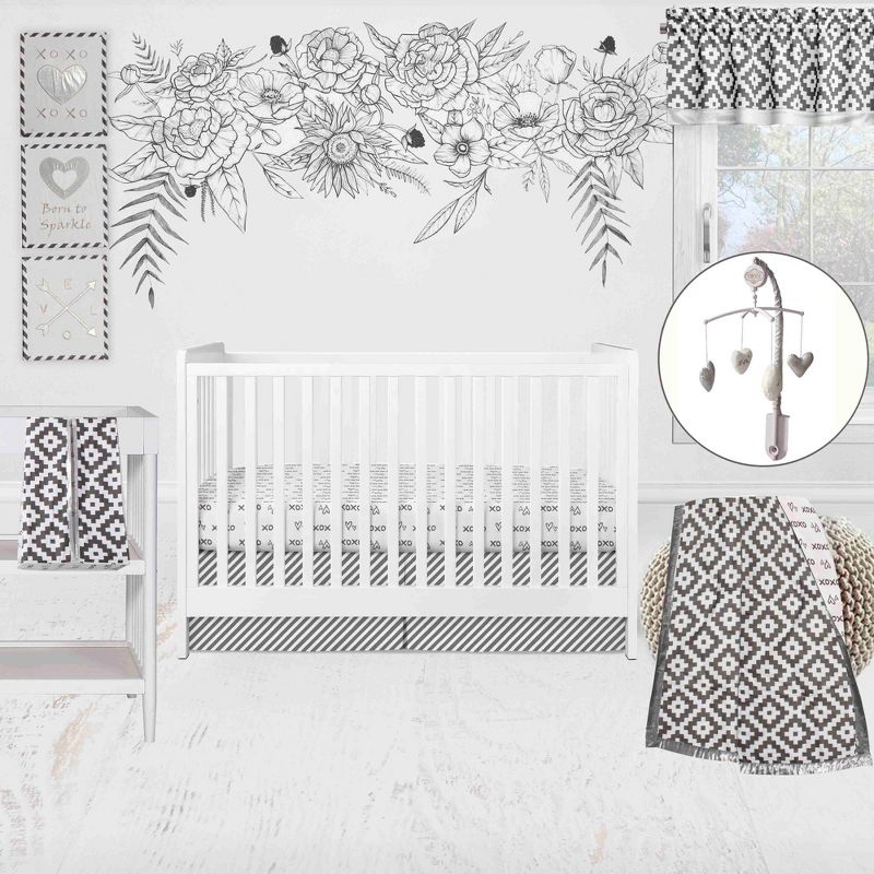 Bacati - Love Design/Print Gray/Silver 10 pc Crib Bedding Set with 2 Crib Fitted Sheets, 1 of 12