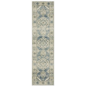 Bryant Bordered Medallion Indoor Area Rug Blue/Gray - Captiv8e Designs - 1 of 4