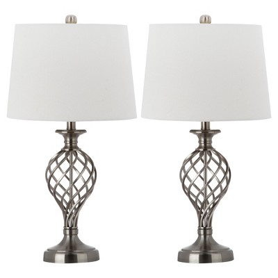 (Set of 2) 26.8" Lattice Urn Table Lamp Nickel (Includes CFL Light Bulb) - Safavieh