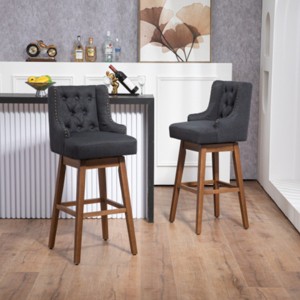 360 Degrees Swivel Bar Stool Set Of 2,Kitchen Chair With Footrest And Wood Legs,Linen Fabric Fixed Counter Height Chair-Cuddlewood - 1 of 4