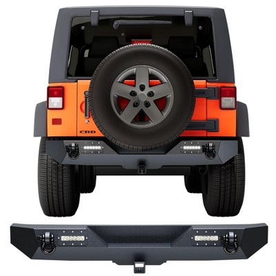 Rear Bumper Compatible With Wrangler JL/JK, Rock Crawler Off Road Full Width Bumper Cover With 2 x D-Rings & 2 x Led Lights