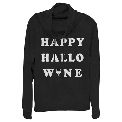 CHIN UP Halloween Happy Wine Cowl Neck Sweatshirt - image 1 of 3