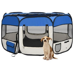 VidaXL Foldable Dog Playpen with Carrying Bag Blue 49.2 in.x49.2 in.x24 in. - 1 of 4
