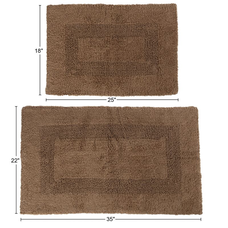 Cotton Bath Mat Set- 2 Piece 100 Percent Cotton Mats- Reversible, Soft, Absorbent Bathroom Rugs By Hastings Home (Taupe), 5 of 8