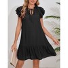 Womens Summer Dresses 2025 V-Neck Drawstring Ruffle Cap Short Sleeve Side Pockets Mini Dress Sundress - 2 of 4