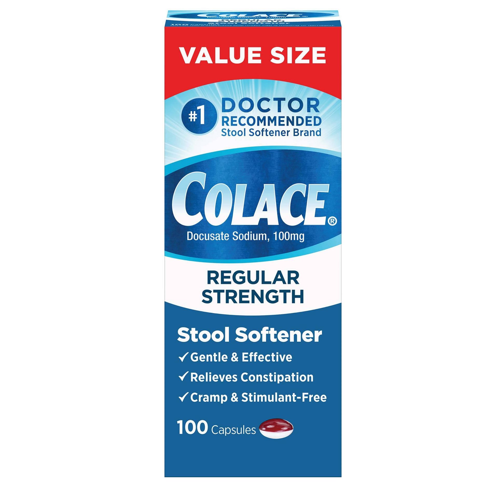 Colace Regular Strength Multi-Symptom Relief Capsules - 100ct
