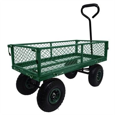 Steel Garden Cart, Heavy Duty 300 LBS Folding Utility Wagon with Removable Sides to Convert into Flatbed, Mesh Lawn Cart with 180° Rotating Handle