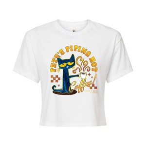 Women's - Pete the Cat - Piping Hot Coffee Cropped Graphic T-Shirt - 1 of 4