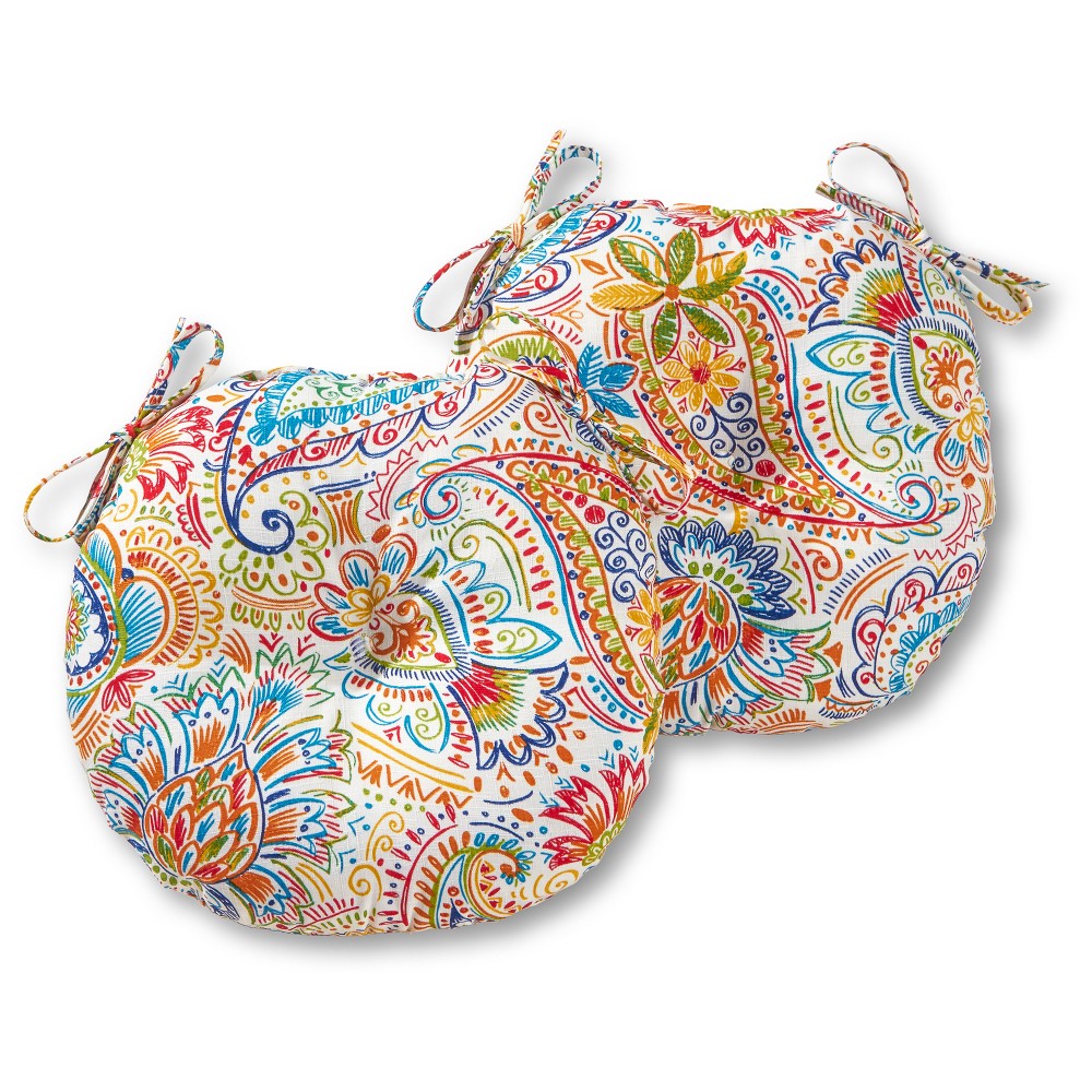 Photos - Pillow Kensington Garden 2pc 15"x15" Paisley Outdoor Seat Cushions Jamboree: Tufted, Water-Resistant Patio Chair Pads with Ties