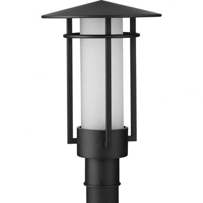 Progress Lighting Exton 1-Light Textured Black Outdoor Post Lantern with Etched Seeded Glass Shade