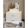 Modern White Nightstand with 2 Drawers, Glass Desktop, Charging Station and LED Lights - Ideal Bedside Table for Bedroom - 2 of 4