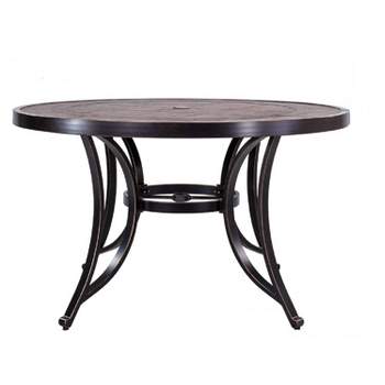 48" Round Patio Dining Table with Umbrella Hole - Bronze - WELLFOR