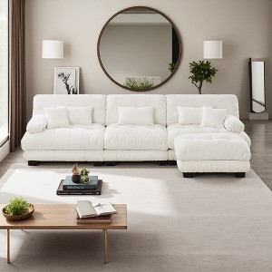 133.8" Chenille L-Shaped Modular Sectional Sofa with Bolster Armrests & Ottomans - 1 of 4