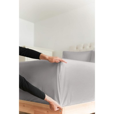 CGK Linens Cotton Sheet Set 18" - 24" Inch Extra Deep Pocket in Light Grey, Size Queen