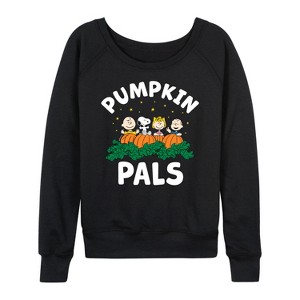 Women's - Peanuts - Pumpkin Pals Lightweight French Terry Wide Neck Long Sleeve Shirt - 1 of 4