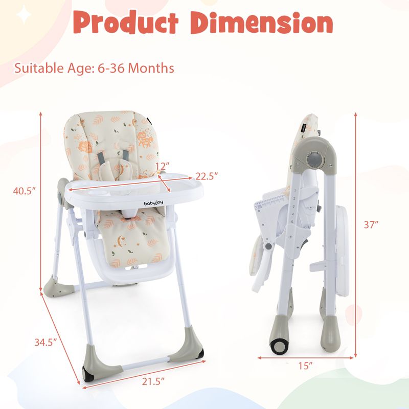 Infans Baby High Chair with 7 Height & 3 Footrest Adjustable Cup holder 2 Wheels, 2 of 11