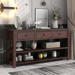 NicBex 3 Drawers Console Table with 2 Open Shelves,Entryway Table with Black Round Knobs,Modern Couch Table for Living Room,Espresso - 1 of 4