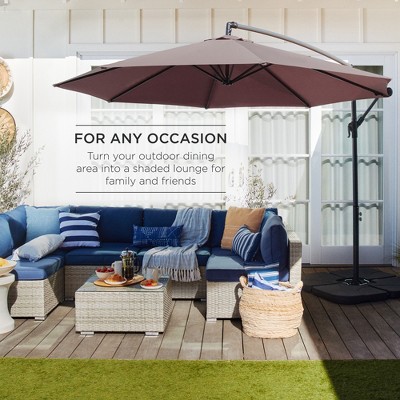 Deep Taupe 10ft Offset Hanging Outdoor Patio Umbrella with Steel Frame