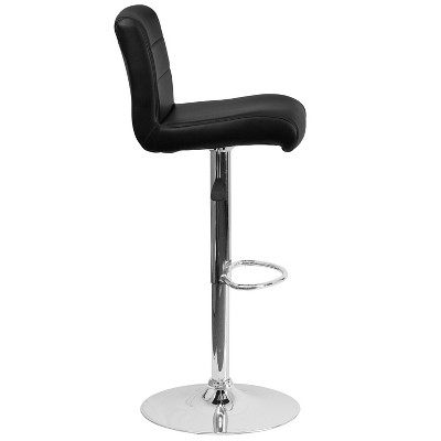 Black Vinyl Adjustable Height Swivel Bar Stool with Chrome Base