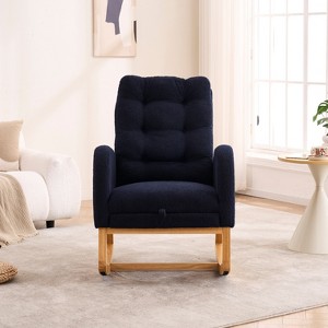 Akoasm Modern Rubber Wood Rocking Chair With High Back, Footrest For Living Room & Bedroom-Deep Navy - 1 of 4