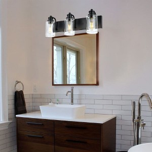 Angel Sar 3-Light Vanity Light Fixture, Black Industrial Wall Mount Bathroom Lighting with Clear Glass Shades - 1 of 4