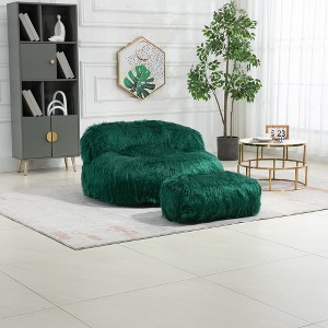 42.52" Bean Bag Chair With Ottoman, Ultra Soft Lazy Sofa Chair With Memory Foam, Indoor Modern Accent Beanbag Chairs - 1 of 4