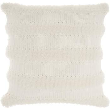 Mina Victory Faux Fur Knit Stripes 20" x 20" Ivory Indoor Throw Pillow
