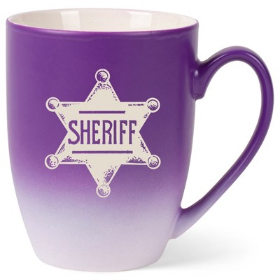 100 North Star Badge 10 Ounce Purple and White Two Toned Ombre, Comfortably Fits Your Hands, Ceramic Tea Coffee Cup Mug, Sheriff