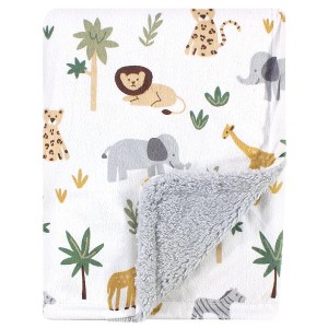 Hudson Baby Infant Boy Plush Blanket with Faux Shearling Back, Safari, One Size - 1 of 2