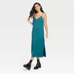 Women's Satin Slip Dress - A New Day™ Teal M