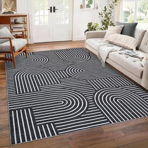 Abstract Washable Area Rug Non-Slip Throw Rug with Rubber Back, Low Pile Stain Resistant Boho Geometric Carpet for Living Room, Bedroom Dining Room - 1 of 4