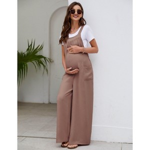 Maternity Adjustable Back Tie Jumpsuit Casual Wide Leg  Pregnancy Romper Overalls - 1 of 4