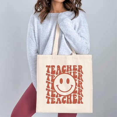 Simply Sage Market Teacher Smiley Face Wavy Canvas Tote - One Size Natural - Natural