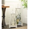 Olivia & May Set of 2 Triangular Wood and Glass Lanterns White: Iron Frame, Fits Any Candle Size - 2 of 4