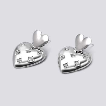 Double Heart Drop Earring with Crystals - Wild Fable™ Silver