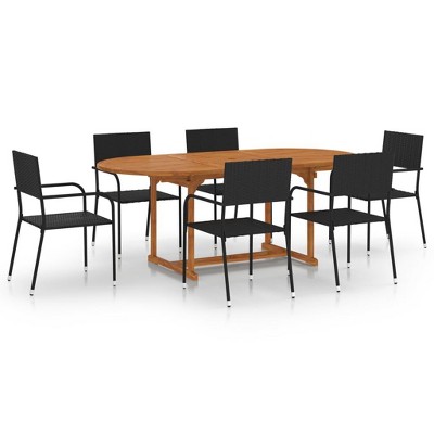 vidaXL Patio Dining Set 7 Piece Patio Dining Table and Chairs Poly Rattan - Black