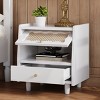 INFURNIC Nightstands Wooden Nightstand with Rattan-Woven Storage Cabinet and Drawer for Bedroom, White, 19.5"*13.5"*21.45" - 3 of 4