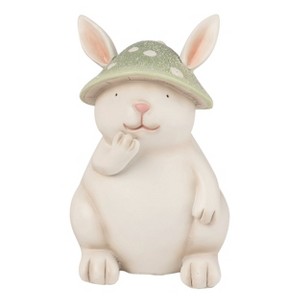 Transpac Resin 5.75" White Spring Mushroom Hat Bunny Figurine - 1 of 2