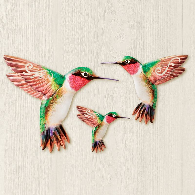 Collections Etc Colorful 3-Piece Hummingbird Metal Wall Set, 2 of 3