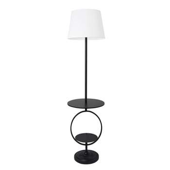 Bedside Nightstand End Table Dual Shelf Decorative Floor Lamp Black - Elegant Designs