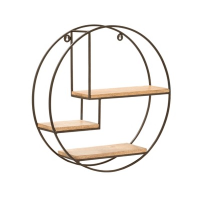 MH London Lemar 19.5" Solid Wood and Metal Floating Wall Mounted Shelf in Bronze and Natural