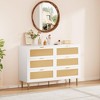 Whizmax Rattan 6 Drawer Dresser, Wooden Chest of Drawers with 5 Metal Legs, Golden Handles, Wide Double Drawer Dresser for Bedroom, Living Room - 3 of 4