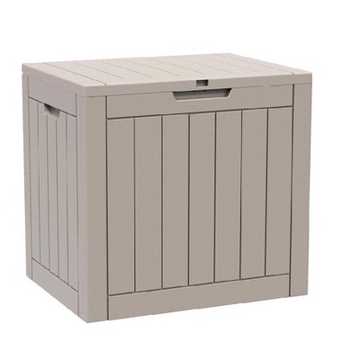 Dolonm 30 Gallon Deck Box, Outdoor Storage Box, with Lockable Lid & Woodgrain Design - All-Weather Resistant,Black